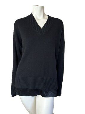 Lafayette 148 Black Cashmere & Silk Oversized V-neck Sweater sz Small